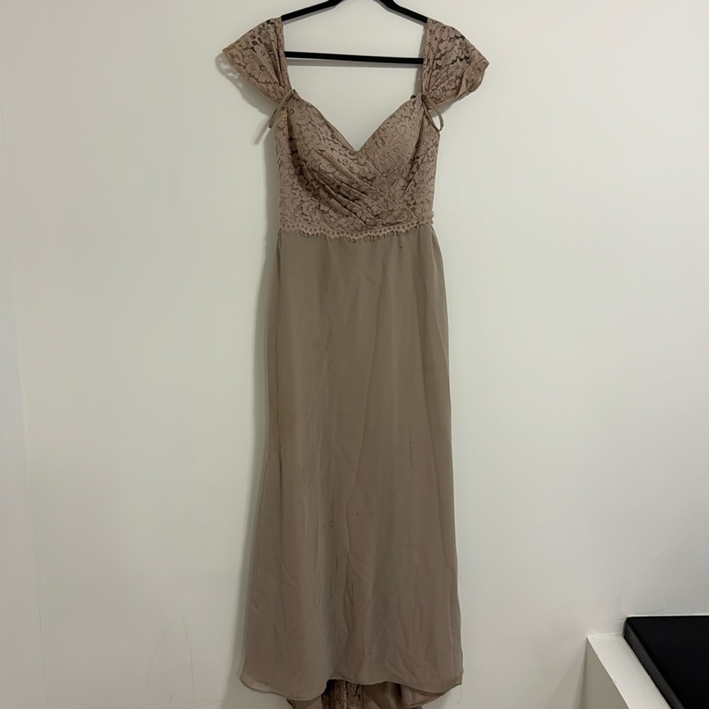 Christina Wu bridesmaid taupe color gown